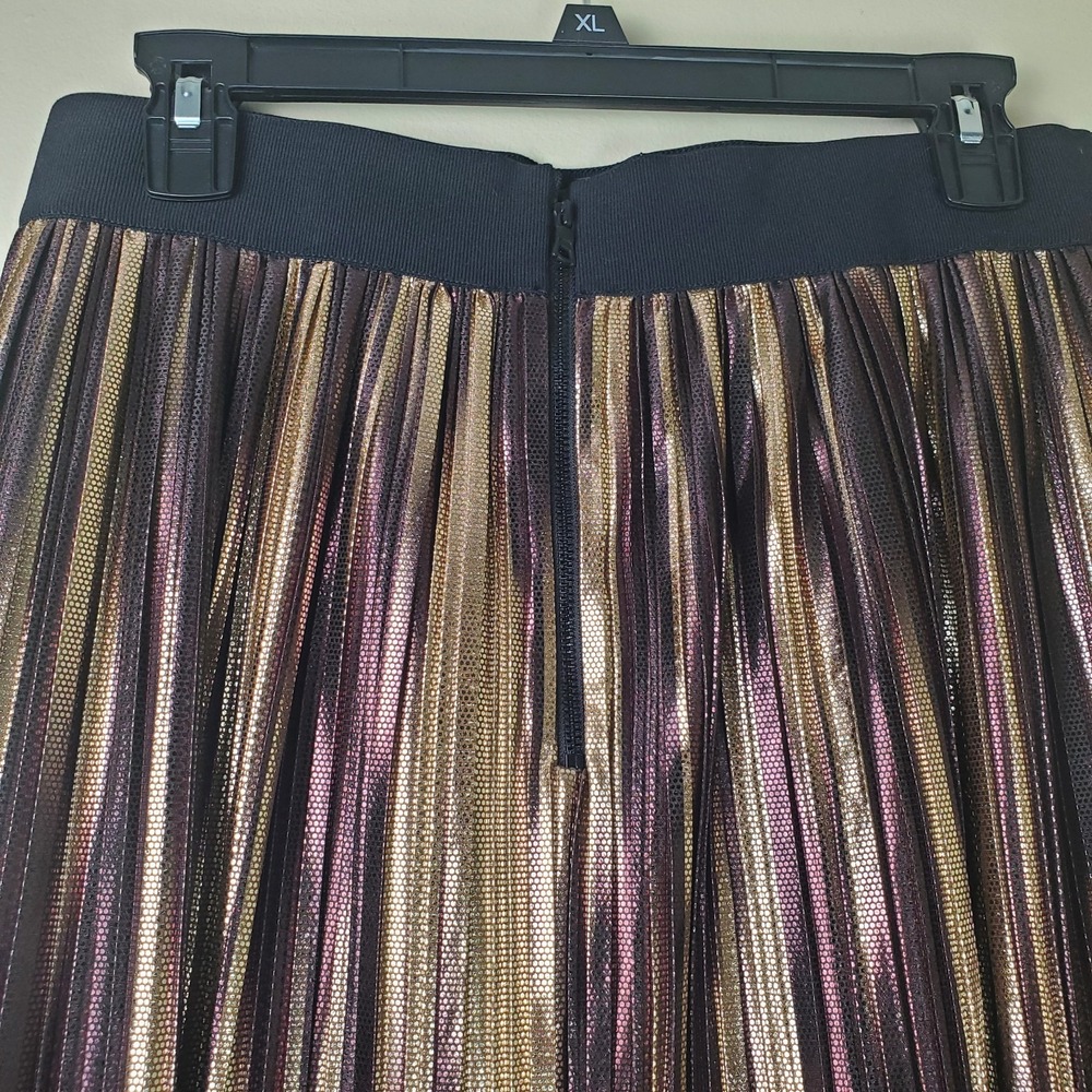 Alice And Olivia Mikaela Metallic Midi Pleated Skirt Gold Bronze Size 8 Lined - Picture 5 of 10